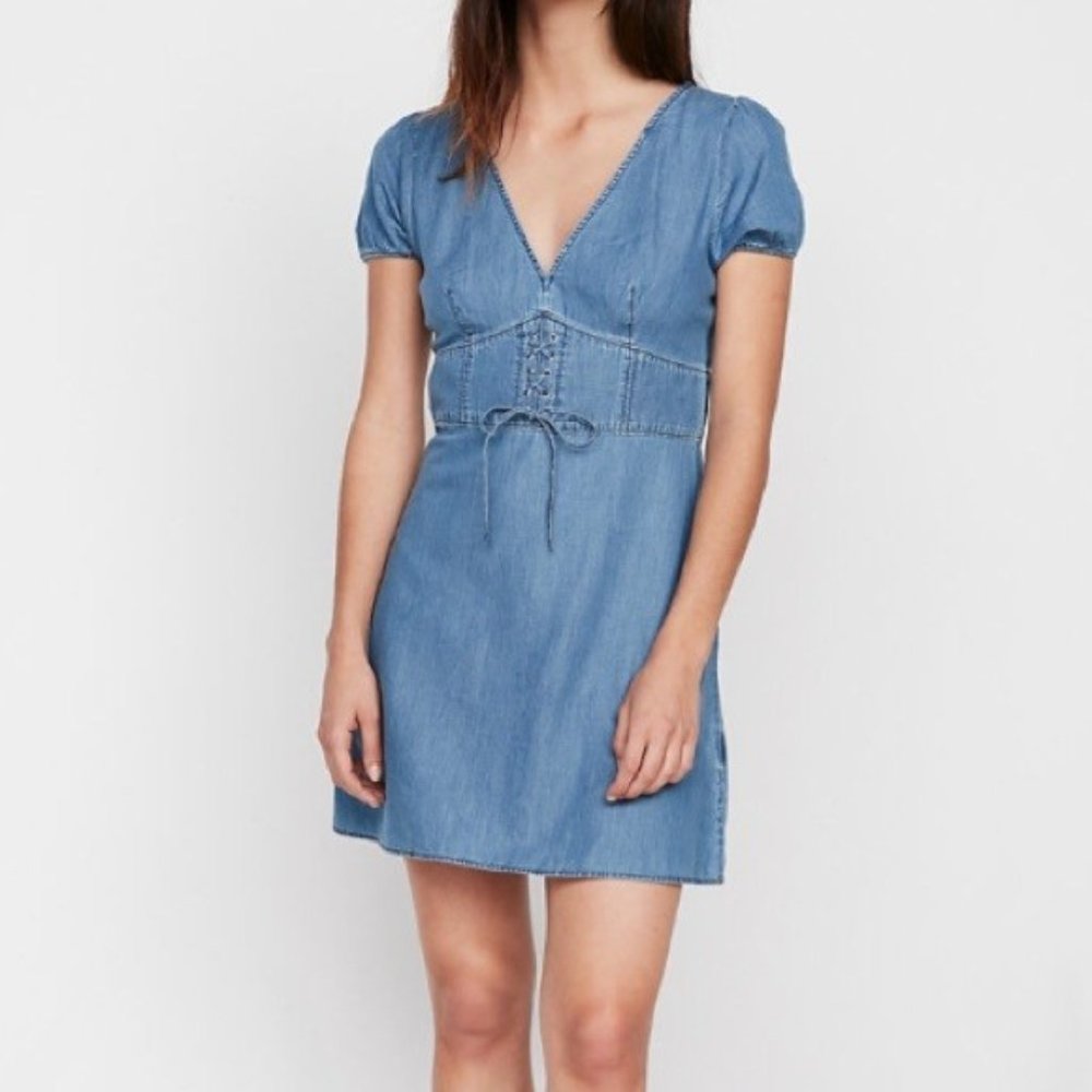 Express Puff Sleeve Denim Corset Dress 4